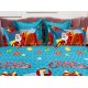 Lenjerie pat dublu, BUMBAC FINET, 6 piese, Craciun, Jojo Home, Bleu-Multicolor, sania lui Mos Craciun