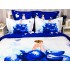 Lenjerie pat dublu,  FINET, 6 piese, IDENTICA CU POZA, Albastru, flori [4]