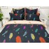 Lenjerie pat dublu, BUMBAC FINET, 6 piese, CU ELASTIC, Negru-Multicolor, pene [3]