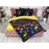 Lenjerie pat dublu, BUMBAC FINET, 6 piese, CU ELASTIC, Negru-Multicolor, stelute [2]