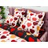 Lenjerie pat dublu, BUMBAC FINET, 6 piese, CU ELASTIC, Alb-Rosu, inimioare [6]