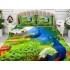 Lenjerie pat dublu, Ralex Pucioasa, Bumbac Satinat, 4 piese, 3D Digital Print, Verde-Multicolor, paun  [4]