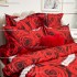 Lenjerie pat dublu, Ralex Pucioasa,  Finet, 6 piese, cu elastic, Rosu, flori, trandafiri [5]