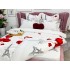 Lenjerie pat dublu, Ralex Pucioasa,  Finet, 6 piese, Alb-Rosu, inimioare, turnul Eiffel [7]