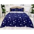 Lenjerie pat dublu, bumbac satinat, cearsaf clasic, 4 piese,  Albastru, stelute [2]