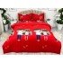 Lenjerie pat dublu, bumbac satinat, cearsaf clasic, 4 piese,  Rosu, indragostiti [2]