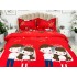 Lenjerie pat dublu, bumbac satinat, cearsaf clasic, 4 piese,  Rosu, indragostiti [3]