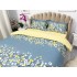 Lenjerie pat dublu, bumbac satinat, cearsaf clasic, 4 piese,  Albastru, floricele [8]