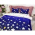 Lenjerie pat dublu, bumbac satinat, cearsaf clasic, 4 piese,  Bleumarin, stelute [8]