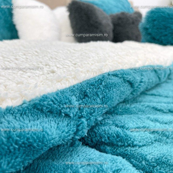 Pilota CoCoLiNo Sherpa tip Tricotaj cu blanita, matlasata, 200x230cm, turquoise