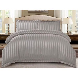 Lenjerie HoReCa, pat dublu, tip Damasc Finetat Deluxe cu Elastic, 4 piese, Gri