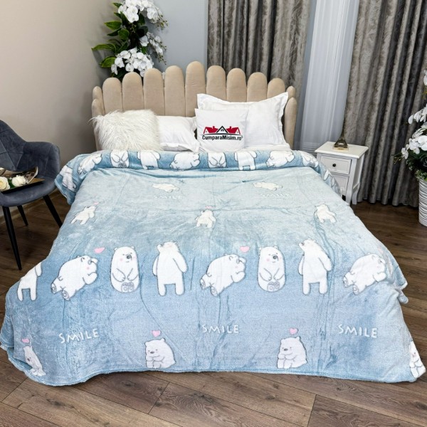 Patura CoCoLiNo Puffy, 200x220cm, Gri deschis , ursuleti [1]