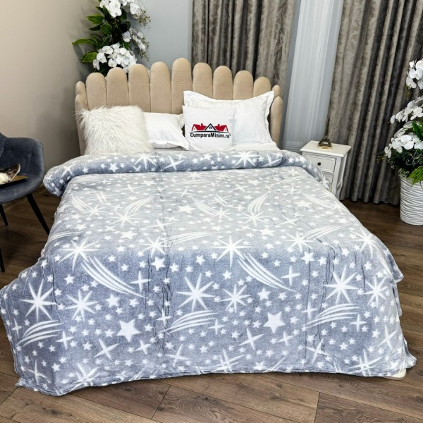 Patura CoCoLiNo Puffy, 200x220cm, Gri, Alb, stelute [1]