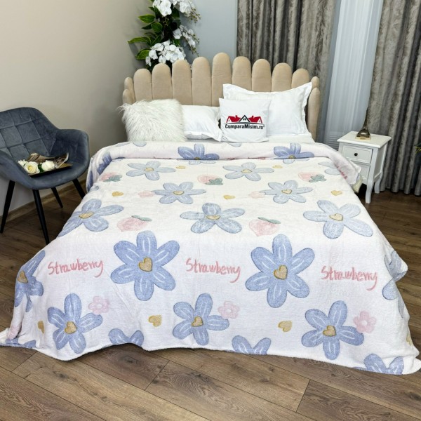 Patura CoCoLiNo Puffy, 200x220cm, Alb , Mov ,  flori [1]