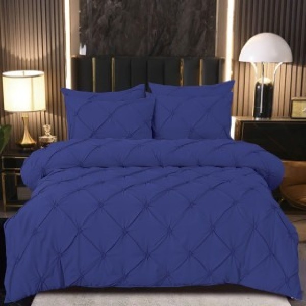 Lenjerie de Pat Premium din  Finet cu Pliuri Brodate, 6 Piese, Nesifonabilă și Durabilă, Albastru [1]