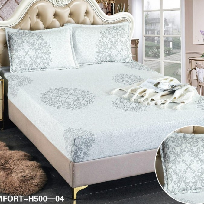 Set Cearsaf cu Elastic  180x200cm + 2 fete de perna  50x70cm  3 Piese  Tercot - Confort și Eleganță în Broderii si Culori Pastelate  Gri