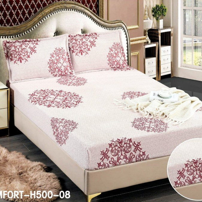 Set Cearsaf cu Elastic  180x200cm + 2 fete de perna  50x70cm  3 Piese  Tercot - Confort și Eleganță în Broderii si Culori Pastelate  Roz