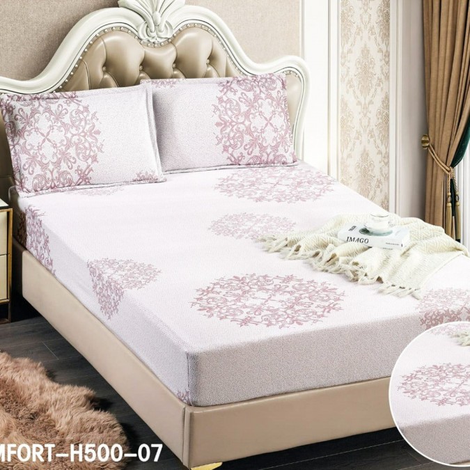 Set Cearsaf cu Elastic  180x200cm + 2 fete de perna  50x70cm  3 Piese  Tercot - Confort și Eleganță în Broderii si Culori Pastelate  Lila