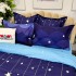 Lenjerie pat dublu,  FINET, cu elastic, 6 piese, Albastru, Alb, Stelute, Luna [6]