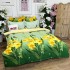 Lenjerie pat dublu,  FINET, cu elastic, 6 piese, Verde, Galben, Narcise [7]