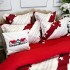 Lenjerie pat dublu,  FINET, cu elastic, 6 piese, Alb, Rosu, Stelute, Dungi [4]