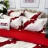 Lenjerie pat dublu,  FINET, cu elastic, 6 piese, Alb, Rosu, Stelute, Dungi [6]