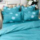 Lenjerie pat dublu, BUMBAC FINET, 6 piese, Turquoise, flori