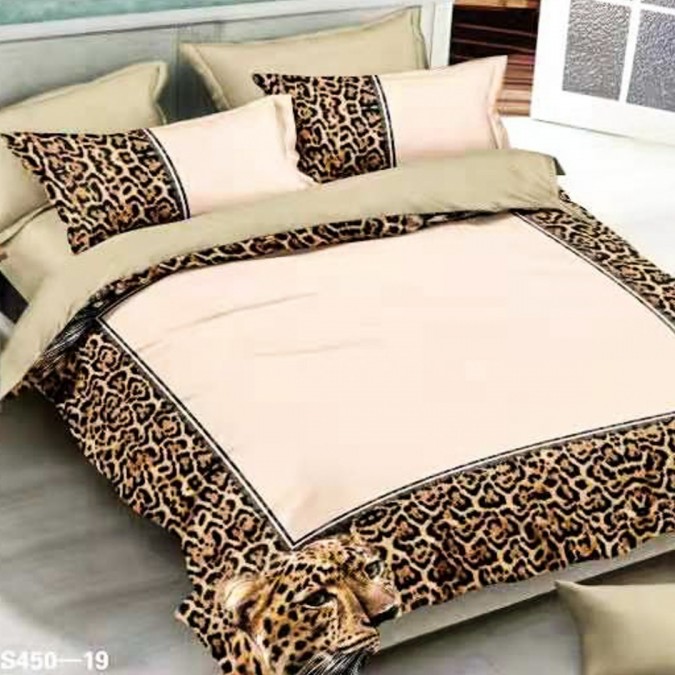 Lenjerie de Pat Dublu 6 piese Catifea 3D Premium - pentru Eleganță și Confort Bej Maro animal print