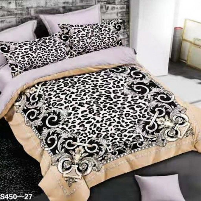 Lenjerie de Pat Dublu  6 piese  Catifea 3D Premium - pentru Eleganță și Confort  Gri  Bej  Animal print