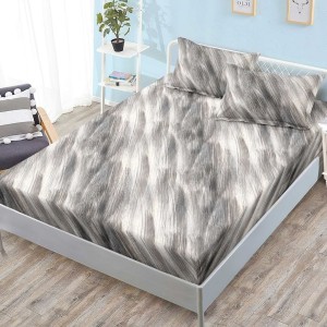 Cearsaf cu elastic, FINET, 180x200cm, 2 fete de perne 50x70cm, Gri, Bej