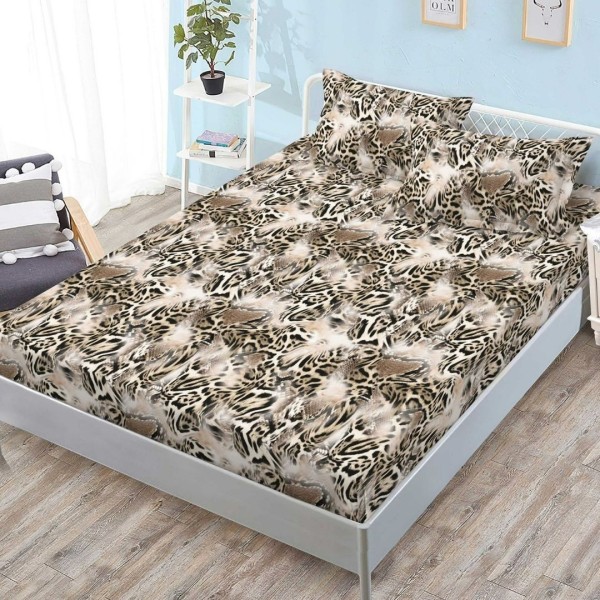 Cearsaf cu elastic, FINET, 180x200cm, 2 fete de perne 50x70cm, Maro, Animal Print [1]