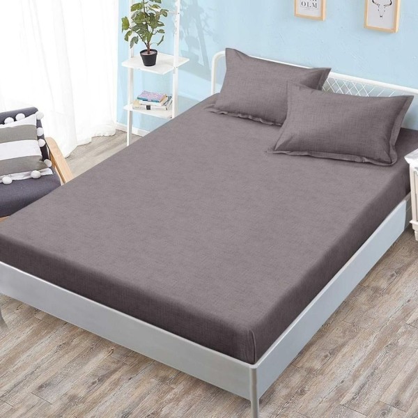 Cearșaf cu Elastic, Bumbac Satinat, 180x200 cm + 2 Fețe de Pernă 50x70 cm, Gri [1]