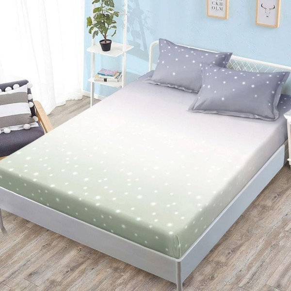 Cearșaf cu Elastic, Bumbac Satinat, 180x200 cm + 2 Fețe de Pernă 50x70 cm, Degrade, Stelute [1]