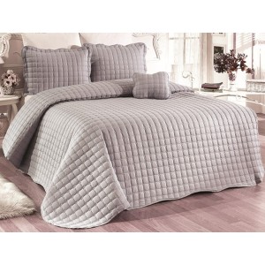 Cuvertura Brodata pat dublu cu 3 fete de perna, gri Cuvertura Brodata pat dublu cu 3 fete de perna, gri