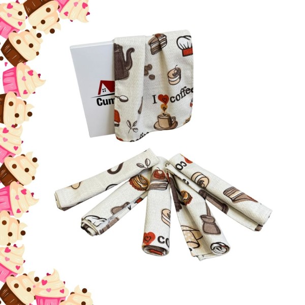 Set de 6 Prosoape Waffle, 30x50cm, pentru Bucatarie, Bumbac 100% Gofre, Atelier CumparaMisim, Crem, Bej, Prajituri [1]