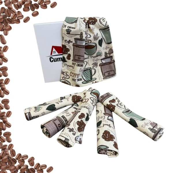 Set de 6 Prosoape Waffle, 30x50cm, pentru Bucatarie, Bumbac 100% Gofre, Atelier CumparaMisim, Crem, Gri, Cafea [1]
