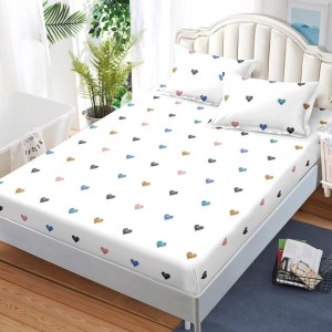 Cearșaf cu Elastic, 180x200 cm + 2 Fețe de Pernă 50x70 cm, Alb, Inimioare