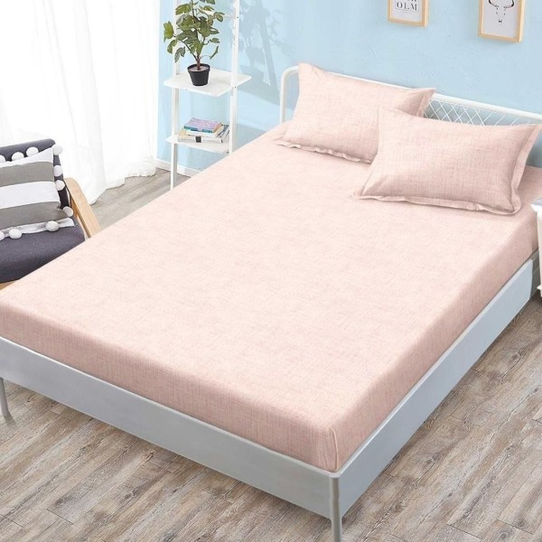 Cearșaf cu Elastic, Bumbac Satinat, 180x200 cm + 2 Fețe de Pernă 50x70 cm, Piersica [1]