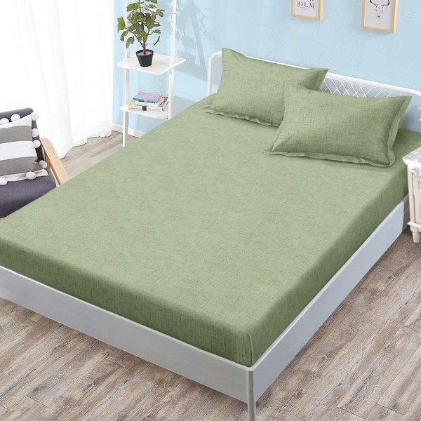 Cearșaf cu Elastic, Bumbac Satinat, 180x200 cm + 2 Fețe de Pernă 50x70 cm, Verde [1]