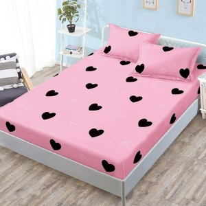 Cearșaf cu Elastic, Bumbac Satinat, 180x200 cm + 2 Fețe de Pernă 50x70 cm, Roz, Inimioare Cearșaf cu Elastic, Bumbac Satinat, 180x200 cm + 2 Fețe de Pernă 50x70 cm, Roz, Inimioare