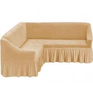 Set husa elastica si creponata pentru coltar, bej Set husa elastica si creponata pentru coltar, bej