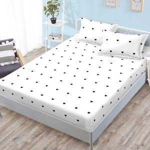 Cearșaf cu Elastic, 180x200 cm + 2 Fețe de Pernă 50x70 cm, Alb, Inimioare Cearșaf cu Elastic, 180x200 cm + 2 Fețe de Pernă 50x70 cm, Alb, Inimioare