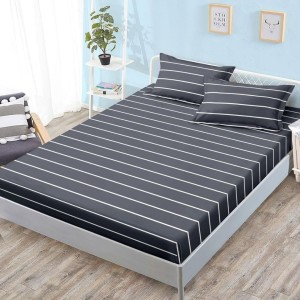Cearșaf cu Elastic, 180x200 cm + 2 Fețe de Pernă 50x70 cm, Gri inchis, Dungi