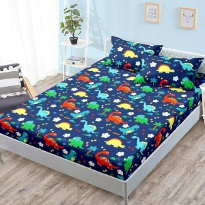 Cearșaf cu Elastic, Bumbac Satinat, 180x200 cm + 2 Fețe de Pernă 50x70 cm, Albastru, Dinozauri Cearșaf cu Elastic, Bumbac Satinat, 180x200 cm + 2 Fețe de Pernă 50x70 cm, Albastru, Dinozauri