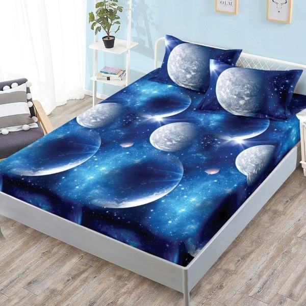 Cearsaf cu elastic, FINET, 180x200cm, 2 fete de perne 50x70cm, Albastru , luna [1]