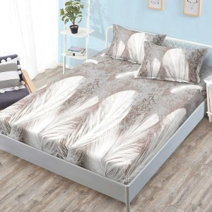 Cearsaf cu elastic, FINET, 180x200cm, 2 fete de perne 50x70cm, Bej, Pene