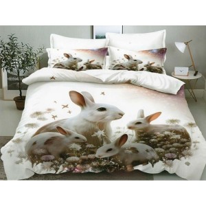 Lenjerie de Pat Dublu, Finet, Imprimeu Digital cu Iepuras si Oua, IDENTIC CU POZA, 4 Piese, Alb Lenjerie de Pat Dublu, Finet, Imprimeu Digital cu Iepuras si Oua, IDENTIC CU POZA, 4 Piese, Alb