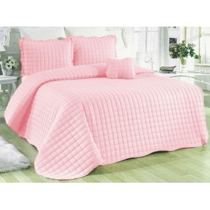 Cuvertura Brodata pat dublu cu 3 fete de perna, roz Cuvertura Brodata pat dublu cu 3 fete de perna, roz