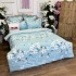 Lenjerie pat dublu,  FINET, cu elastic, 6 piese, Bleu, Alb, Flori de Primavara [7]
