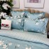 Lenjerie pat dublu,  FINET, cu elastic, 6 piese, Bleu, Alb, Flori de Primavara [6]